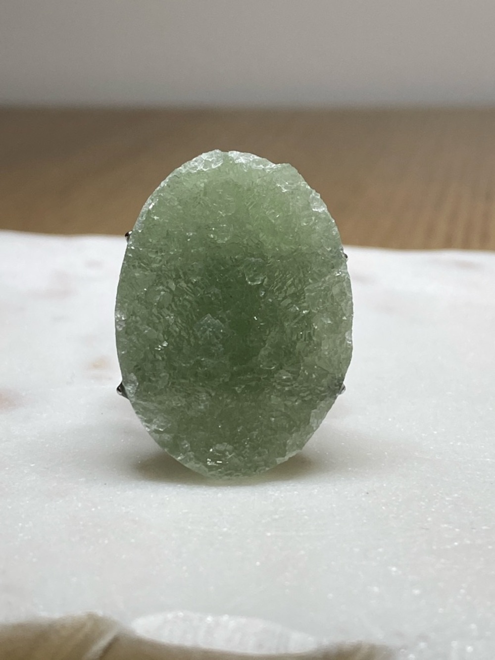Raw Green Prehnite Ring • Natural Sparkling Mint Crystal • Beaded Statement Band